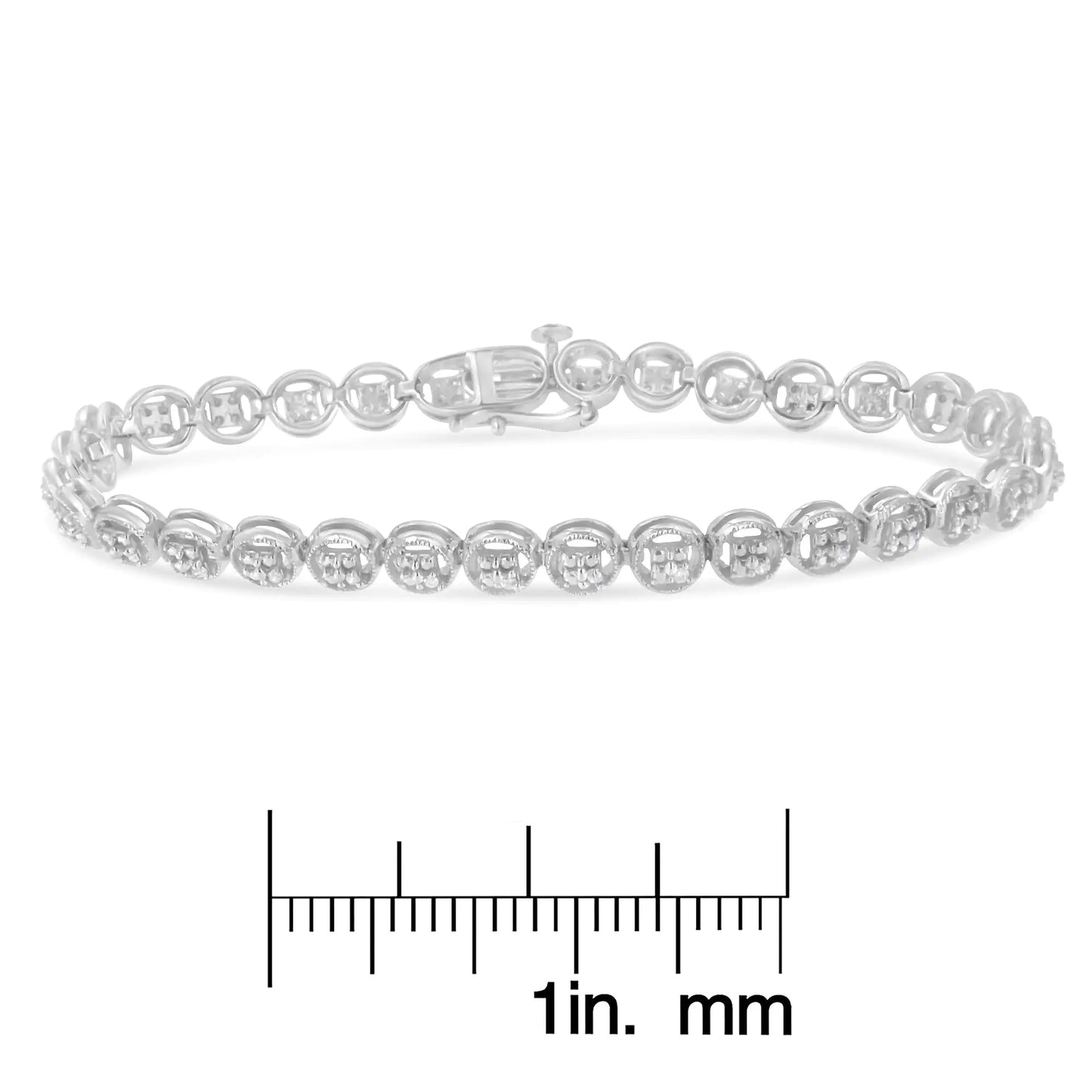 .925 Sterling Silver 1/10 Cttw Diamond Open Circle Wheel Link 7" Tennis Bracelet (I-J Color, I2-I3 Clarity)