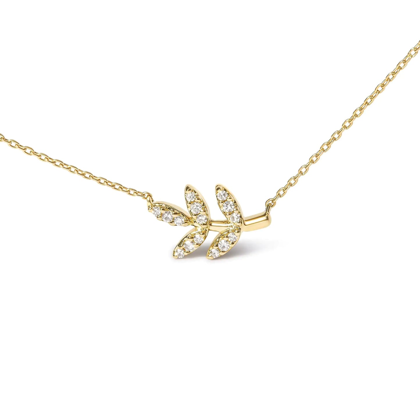 10K Yellow Gold 1/10 Cttw Diamond Leaf and Branch 18" Pendant Necklace (H-I Color, I1-I2 Clarity)