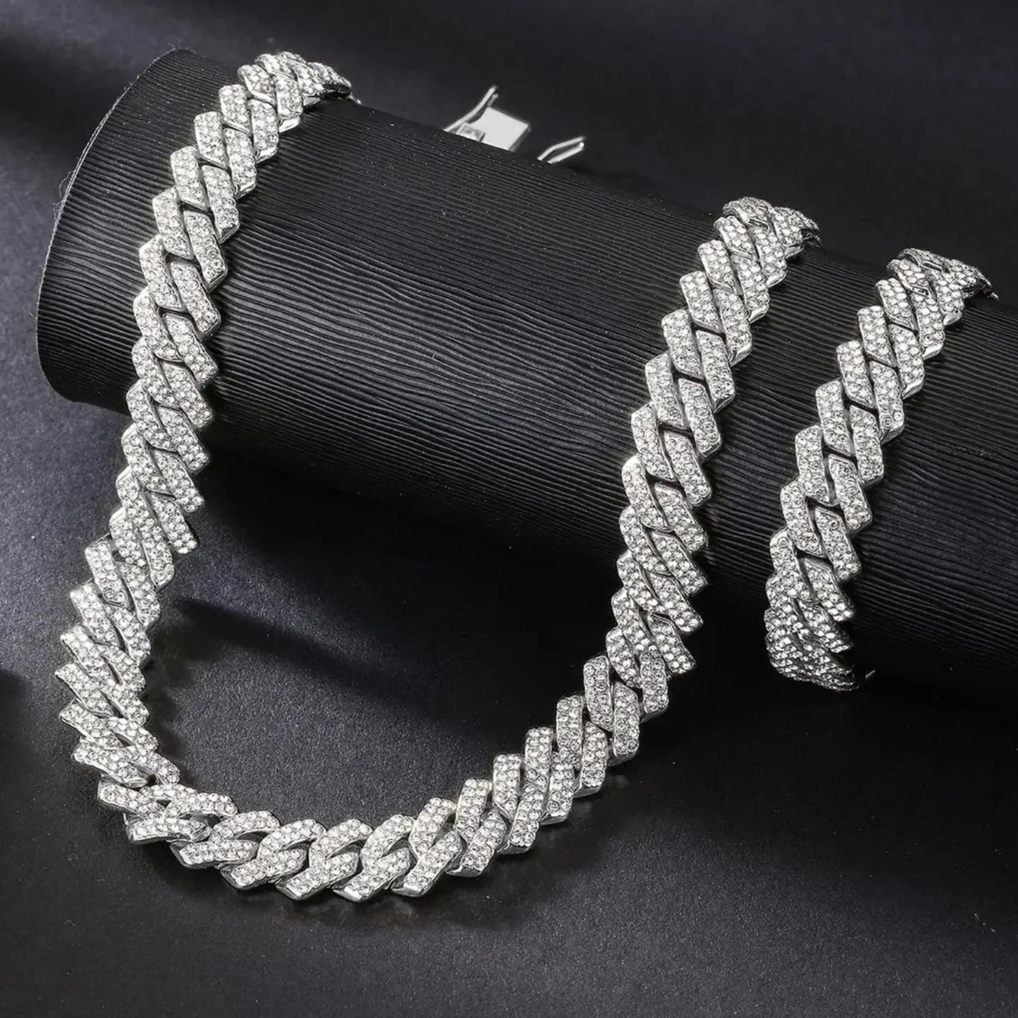 14mm Prong Link Chain + Bracelet Bundle - White Gold