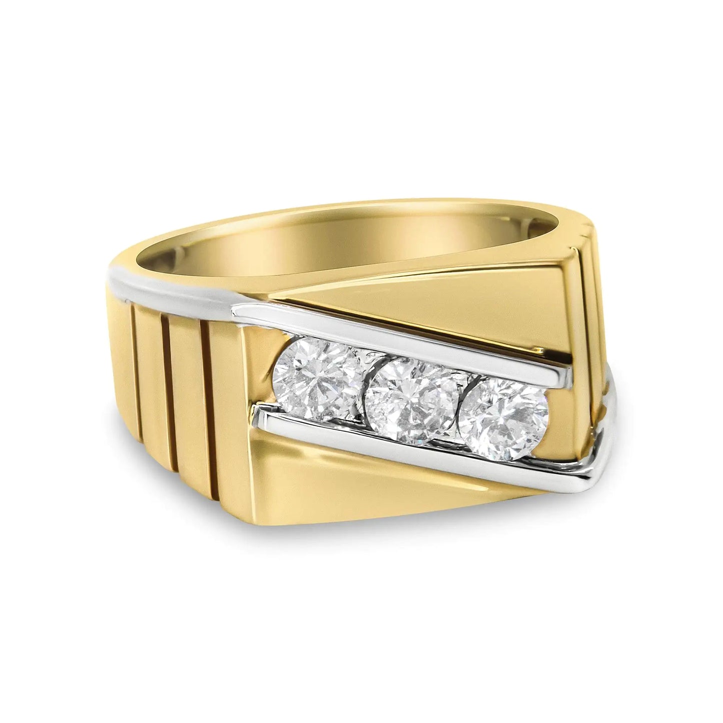 Gents 14K Yellow and White Gold 1.00 Cttw Channel Set Round-Cut Diamond 3 Stone Band Ring (G-H Color, SI1-SI2 Clarity)