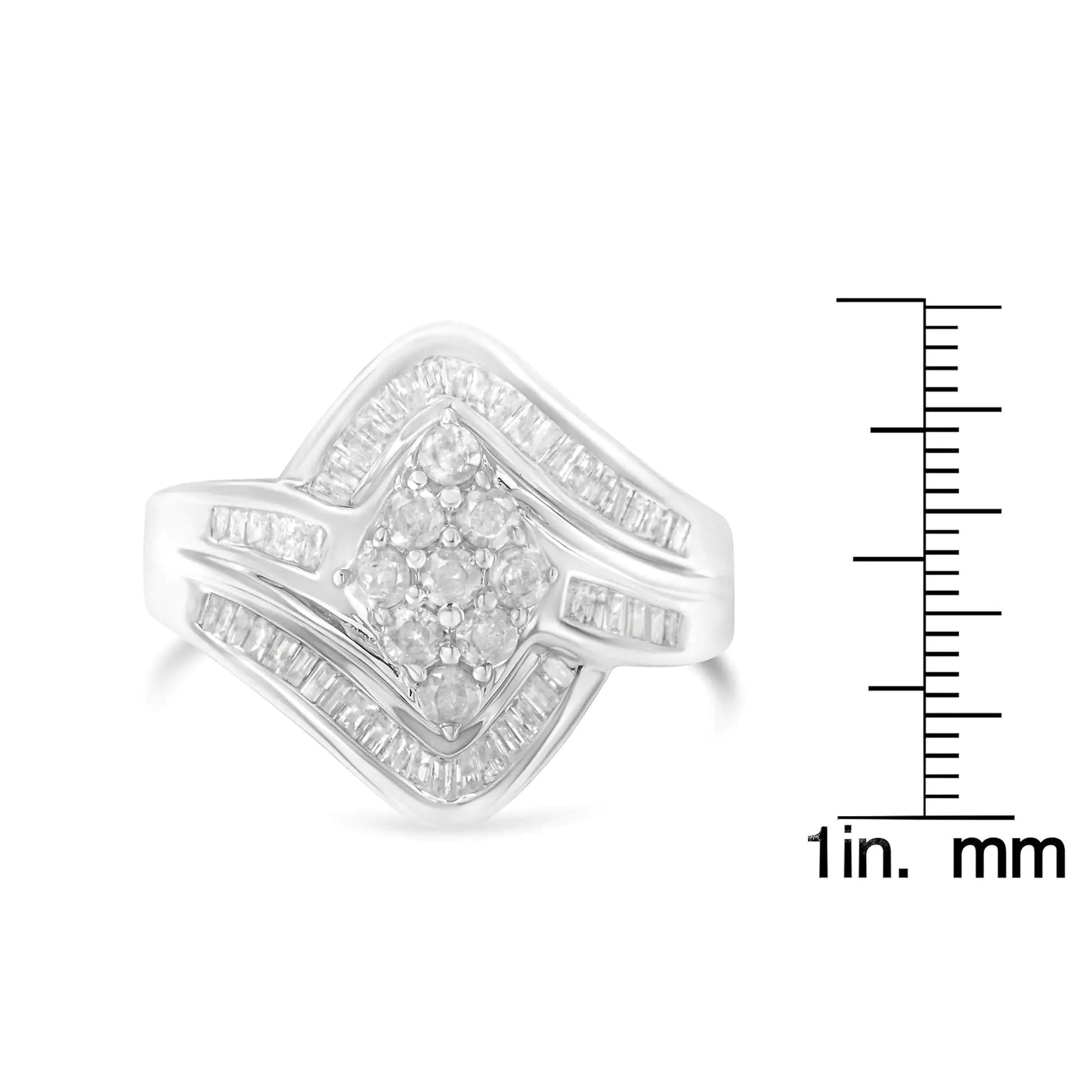 10K White Gold Diamond Bypass Cluster Ring (1 Cttw, I-J Color, I2-I3 Clarity)