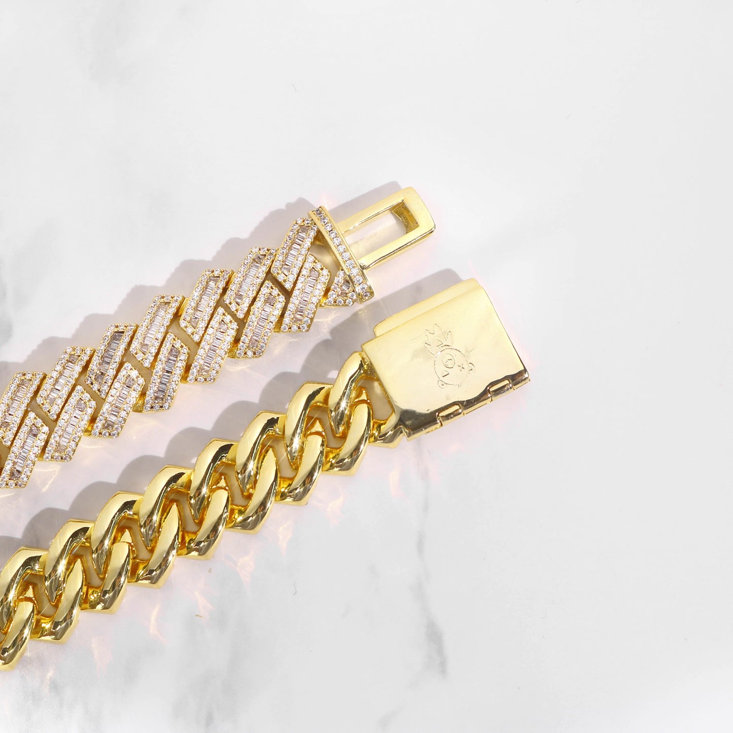 16mm Baguette Cuban Bracelet in Gold