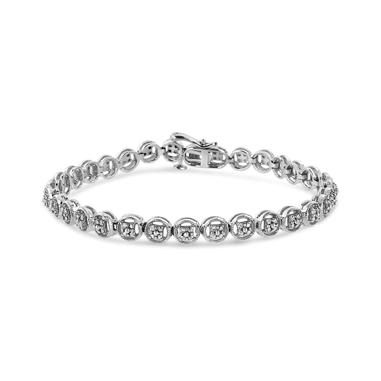 .925 Sterling Silver 1/10 Cttw Diamond Open Circle Wheel Link 7" Tennis Bracelet (I-J Color, I2-I3 Clarity)