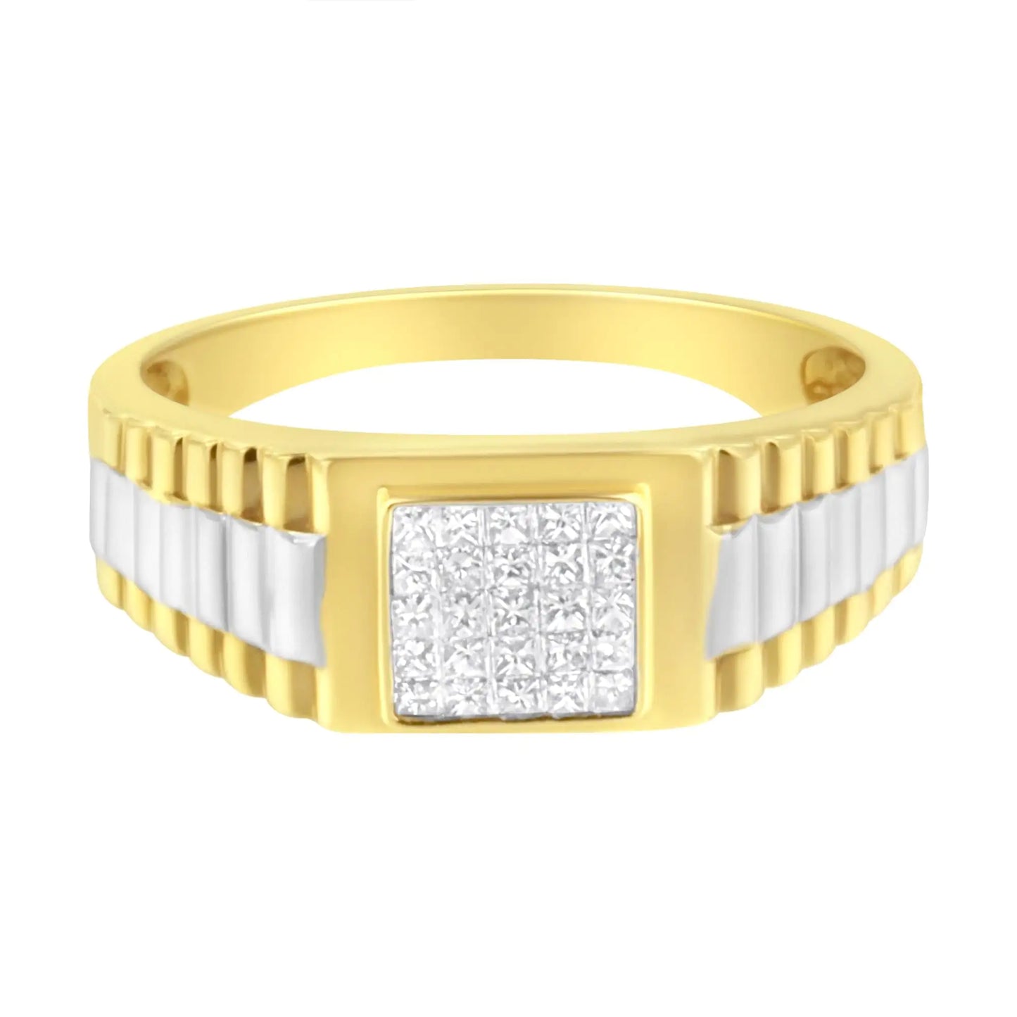 Men's 14K Yellow and White Gold 1/3 Cttw Invisible Set Princess-Cut Diamond Composite Step Up Band Ring (SI2-I1 Clarity, H-I Color)