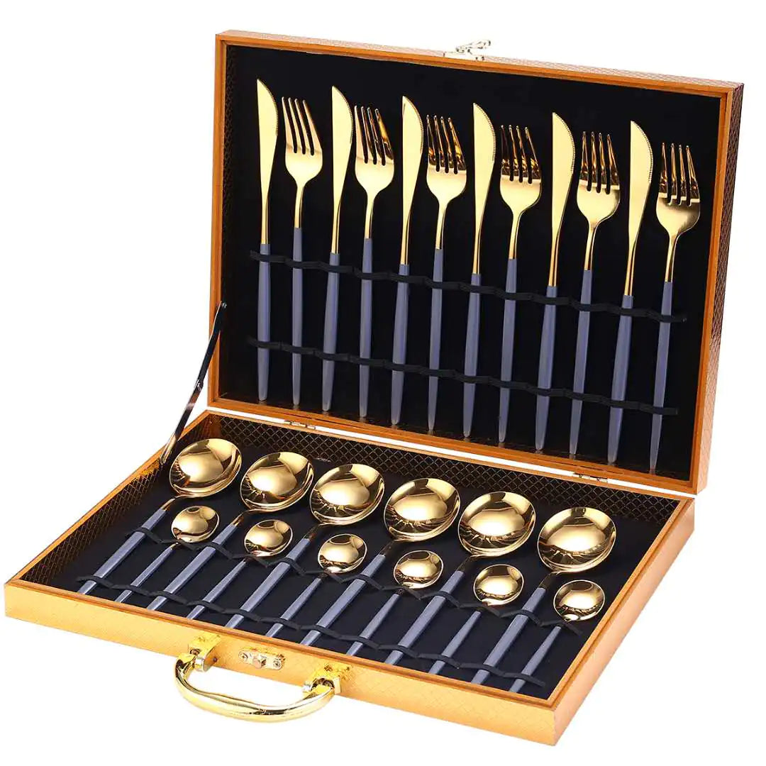 24pcs Gold Stainless Steel Cutlery Set