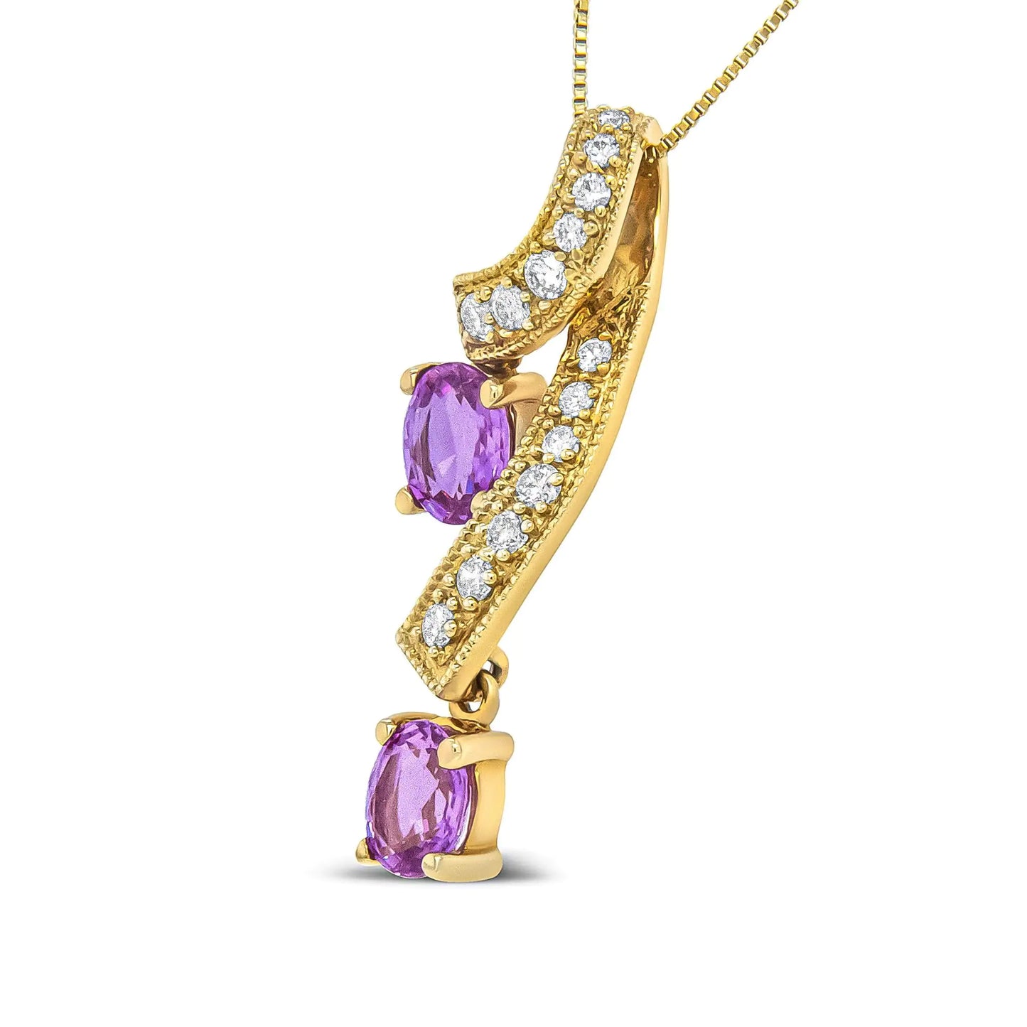 14K Yellow Gold 6x4mm Oval Pink Sapphire and 1/5 Cttw Round Diamond Pendant Necklace - (H-I Color, SI1-SI2 Clarity)